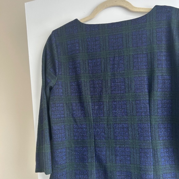 Talbots 3/4 Sleeve Blue and Green Plaid Metallic Blouse Sz MP Holiday Winter - Picture 6 of 6